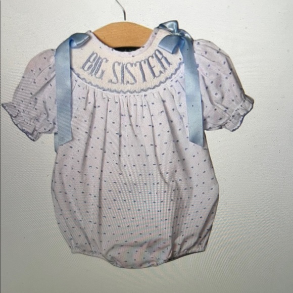 The Smocked Flamingo Other - NWT The Smocked Flamingo Hand Smocked Blue Swiss Dot Big Sister Bubble size 12M